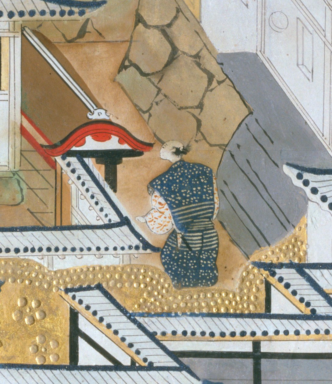 Osakazu Byobu - Japans kamerscherm met acht panelen (schilderij) door Japanese School