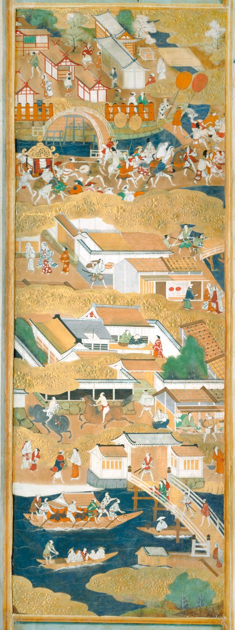 Osakazu Byobu - Japans kamerscherm met acht panelen (schilderij) door Japanese School