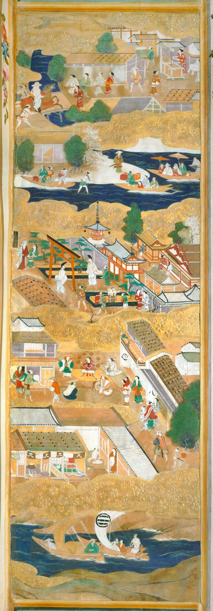 Osakazu Byobu - Japans kamerscherm met acht panelen (schilderij) door Japanese School
