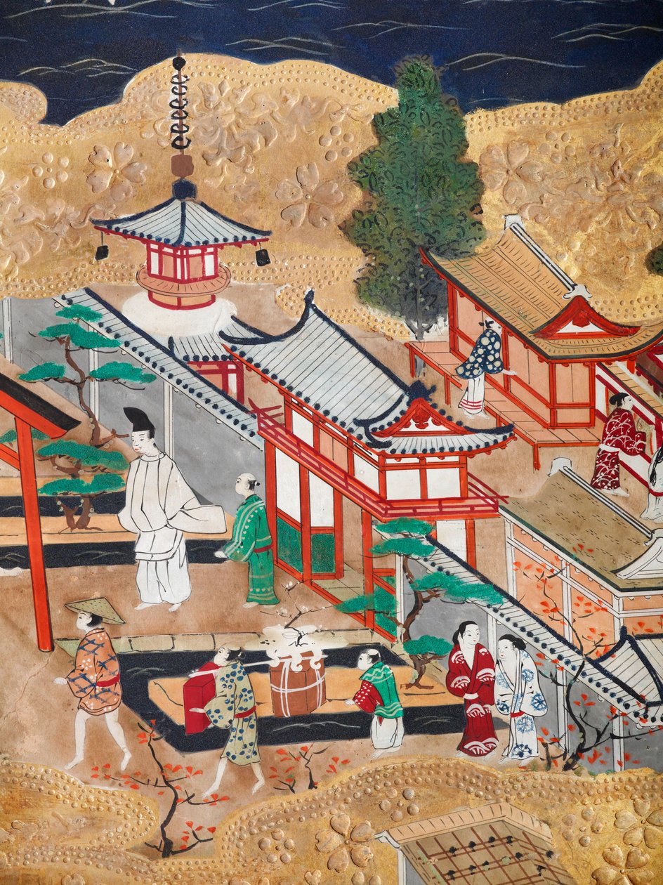 Osakazu Byobu - Japans kamerscherm met acht panelen (schilderij) door Japanese School