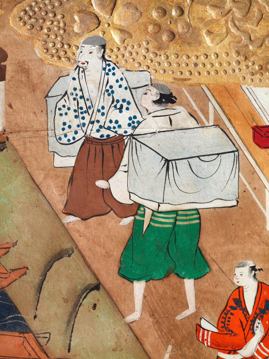 Osakazu Byobu - Japans kamerscherm met acht panelen (schilderij) door Japanese School