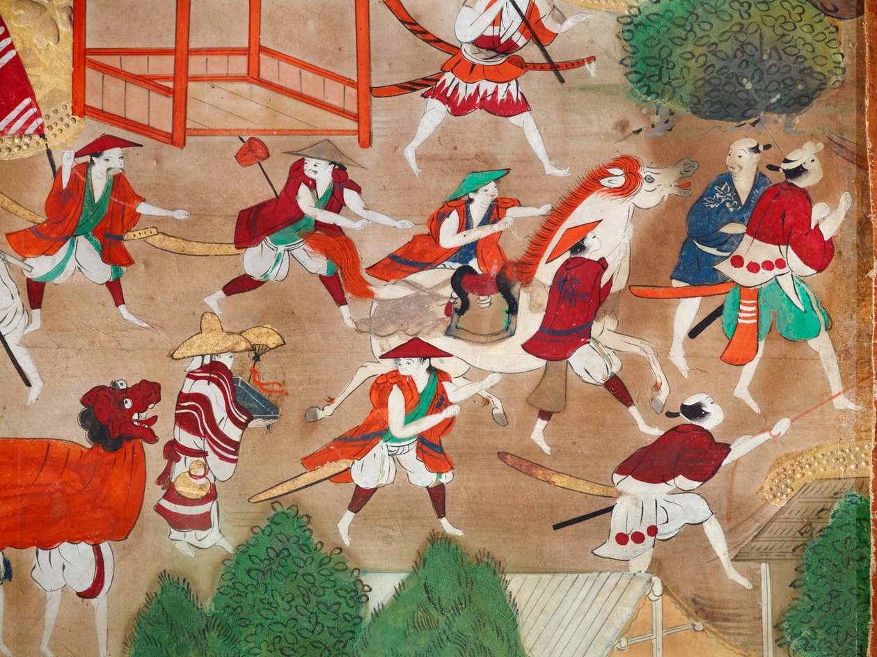 Osakazu Byobu - Japans kamerscherm met acht panelen (schilderij) door Japanese School
