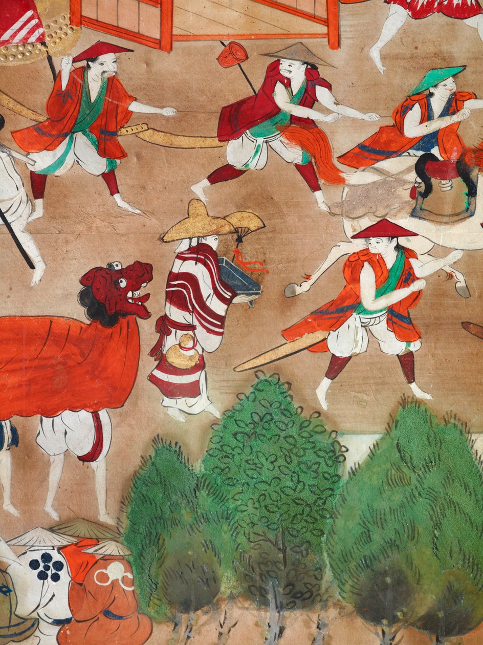 Osakazu Byobu - Japans kamerscherm met acht panelen (schilderij) door Japanese School