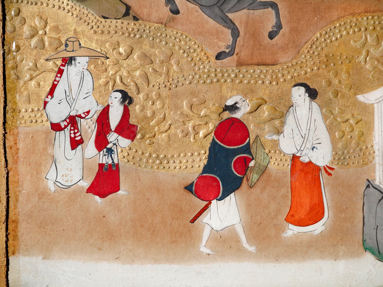 Osakazu Byobu - Japans kamerscherm met acht panelen (schilderij) door Japanese School