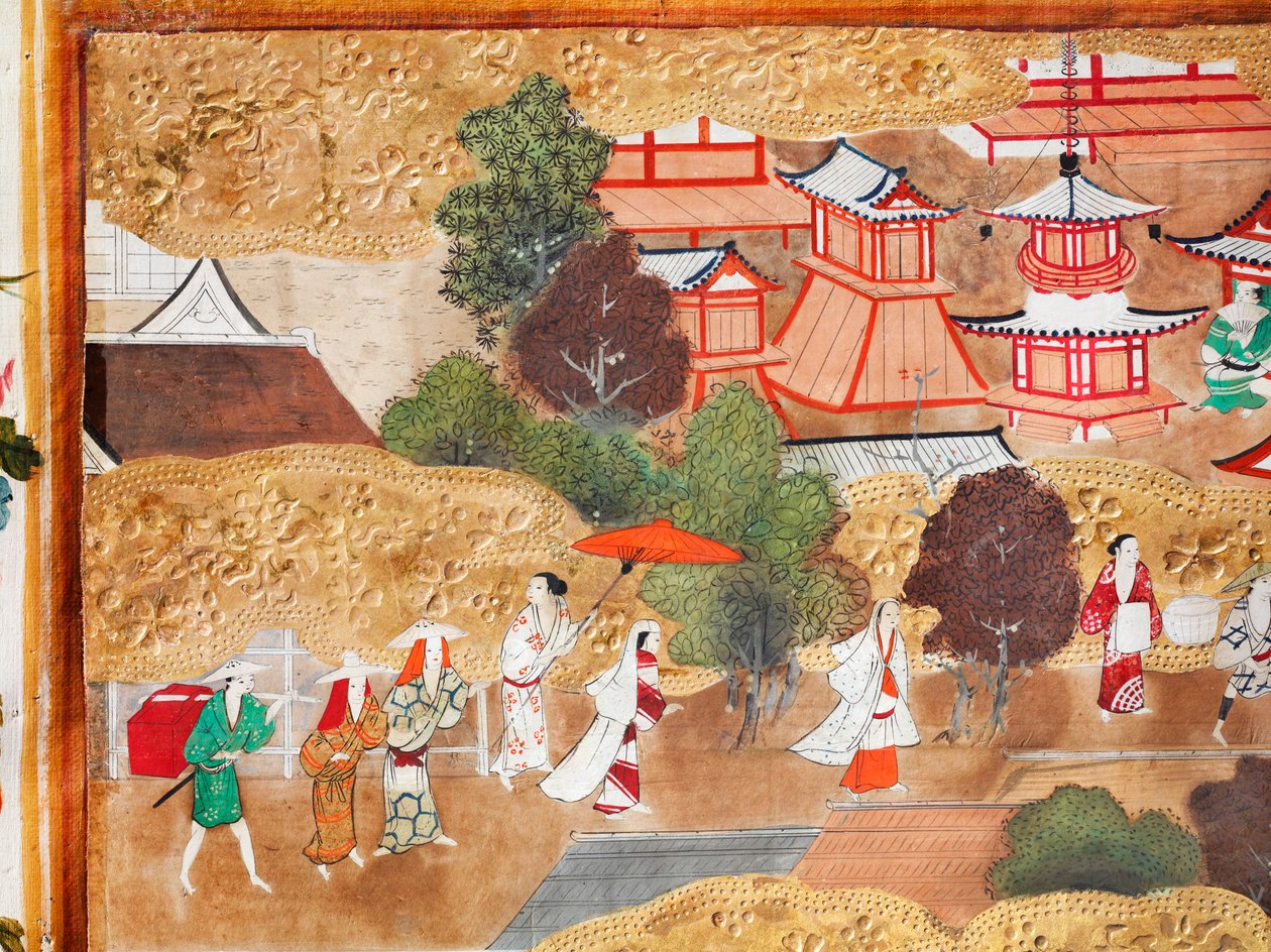 Osakazu Byobu - Japans kamerscherm met acht panelen (schilderij) door Japanese School
