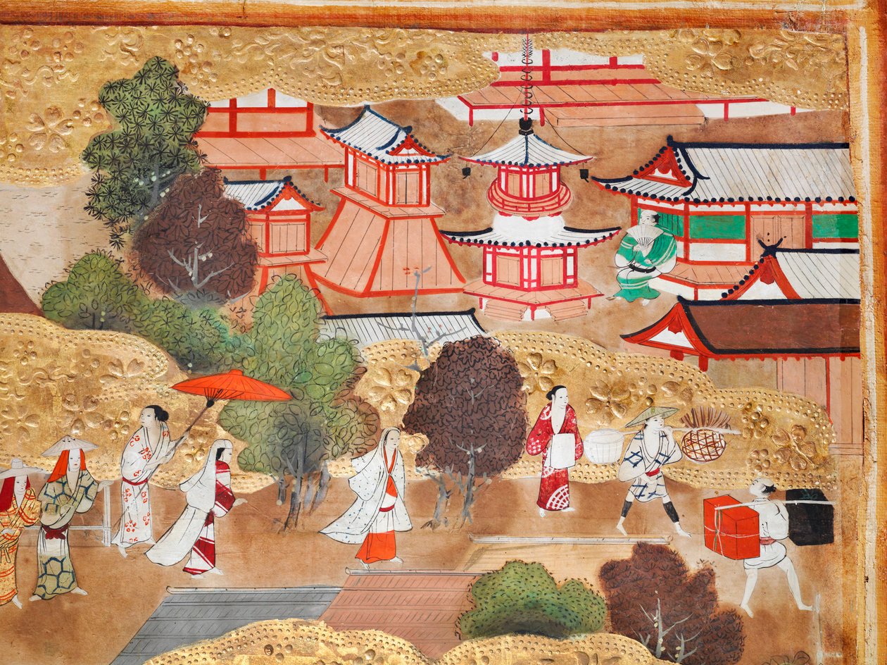 Osakazu Byobu - Japans kamerscherm met acht panelen (schilderij) door Japanese School