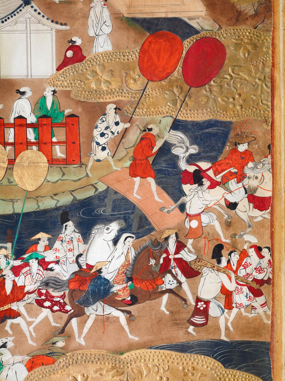 Osakazu Byobu - Japans kamerscherm met acht panelen (schilderij) door Japanese School
