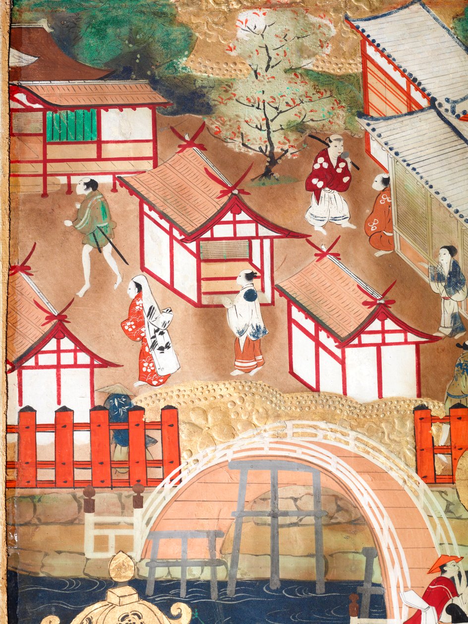 Osakazu Byobu - Japans kamerscherm met acht panelen (schilderij) door Japanese School
