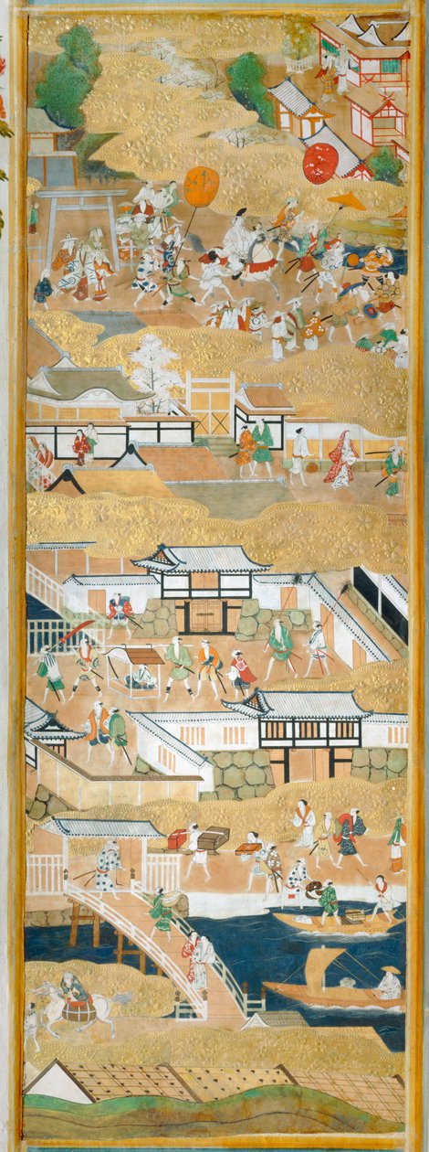 Osakazu Byobu - Japans kamerscherm met acht panelen (schilderij) door Japanese School