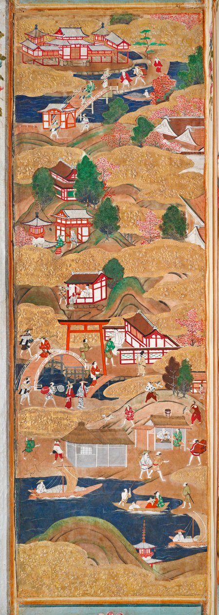 Osakazu Byobu - Japans kamerscherm met acht panelen (schilderij) door Japanese School