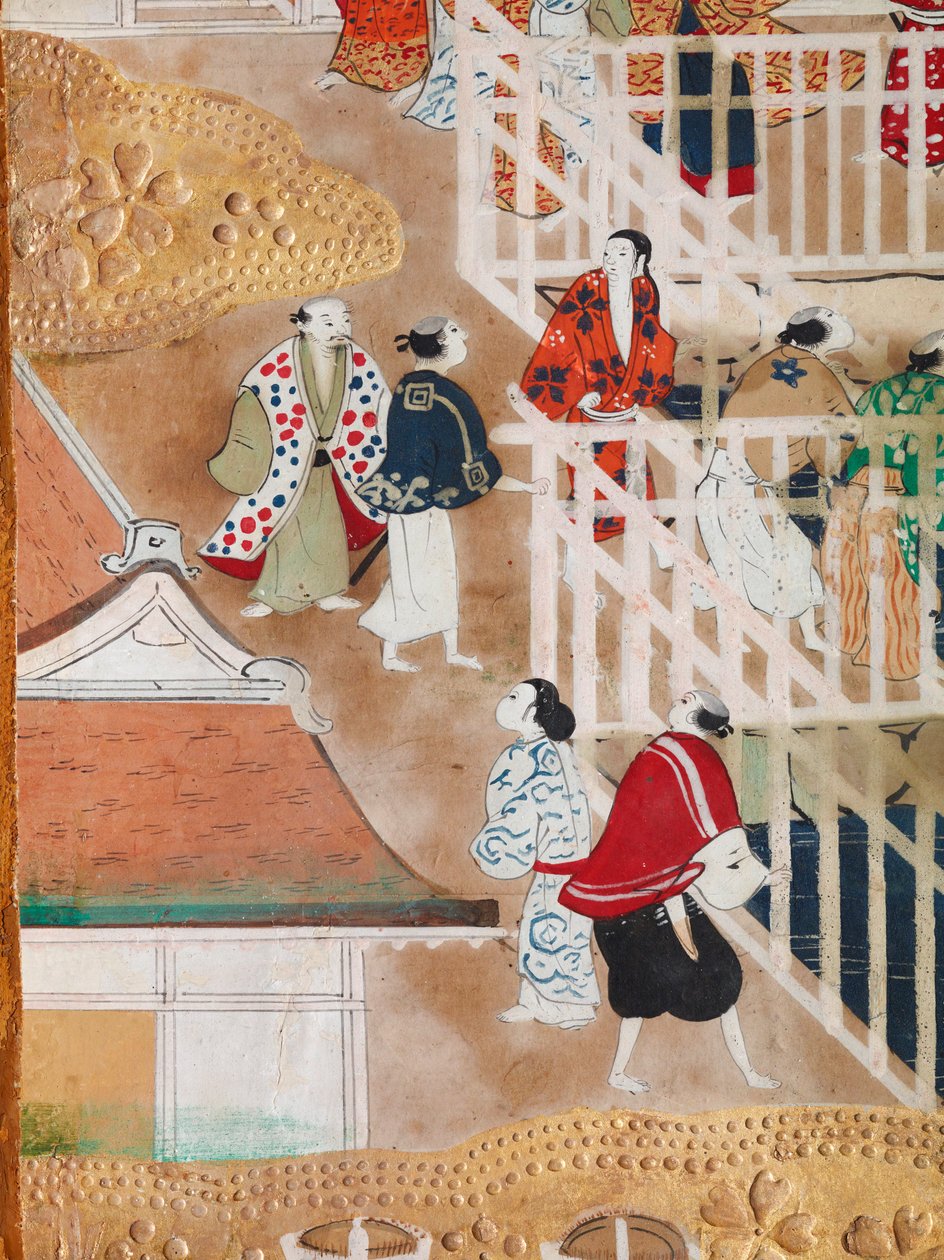 Osakazu Byobu - Japans kamerscherm met acht panelen (schilderij) door Japanese School