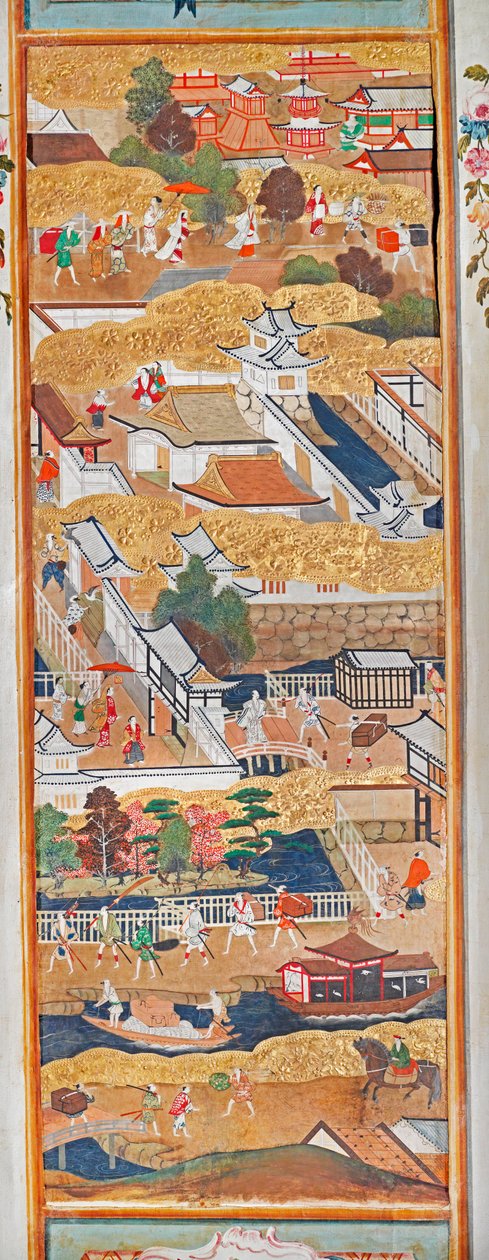 Osakazu Byobu - Japans kamerscherm met acht panelen (schilderij) door Japanese School