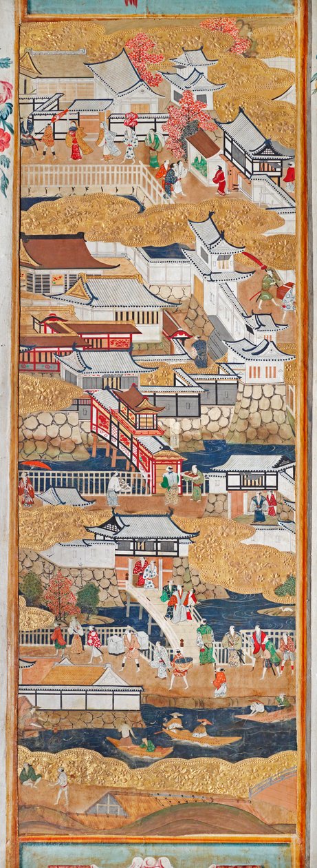 Osakazu Byobu - Japans kamerscherm met acht panelen (schilderij) door Japanese School