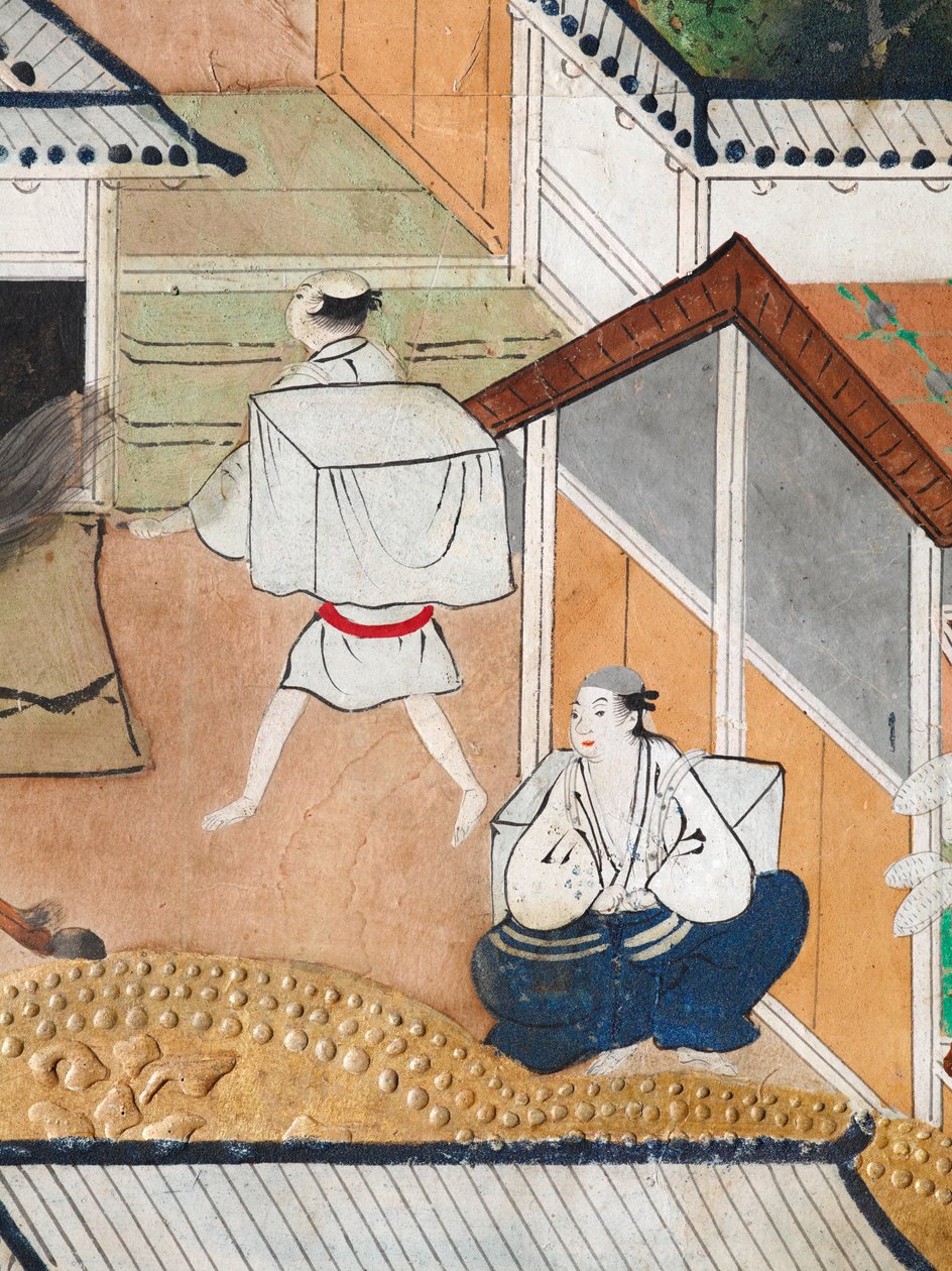 Osakazu Byobu - Japans kamerscherm met acht panelen (schilderij) door Japanese School