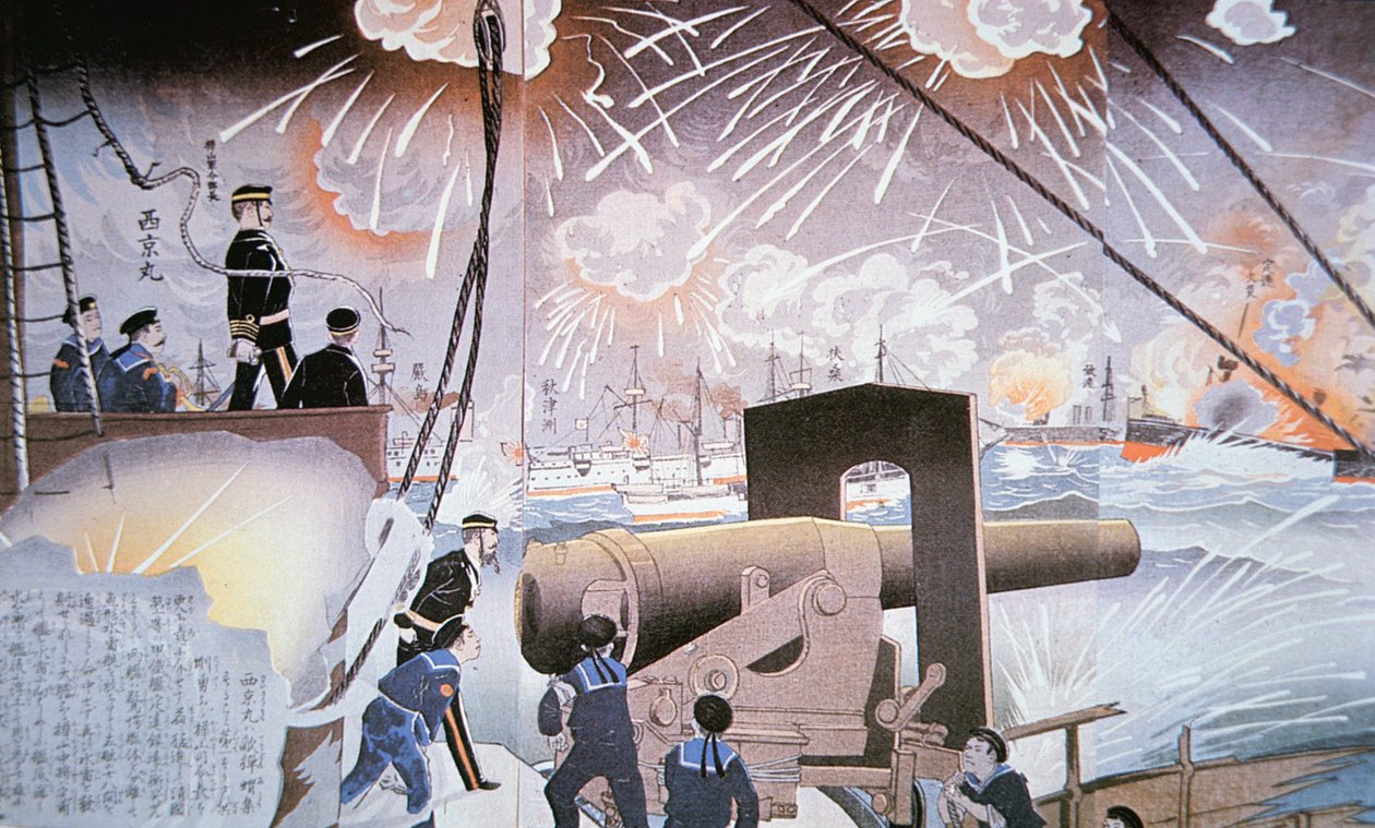 Schilderij van de Slag bij de Yalu-rivier in september door Japanese School