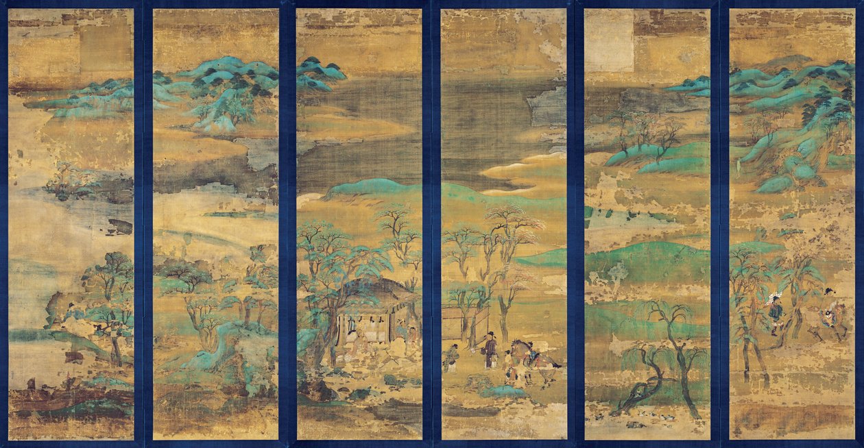Landschap Paravent in zes panelen door Japanese School