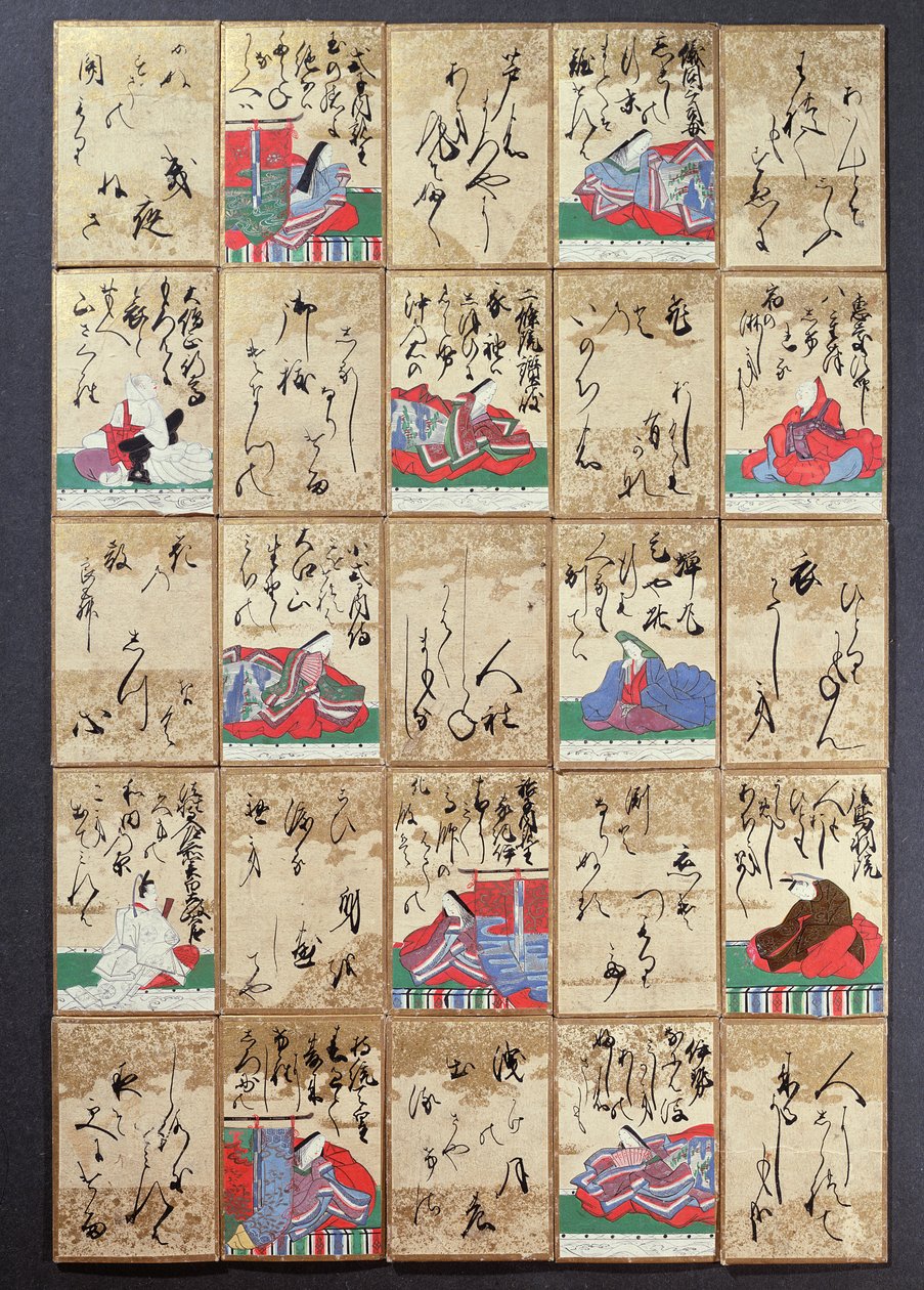 Speelkaarten met 100 dichters en gedichten, verkocht op de Exposition Universelle in Parijs in 1867 door Japanese School