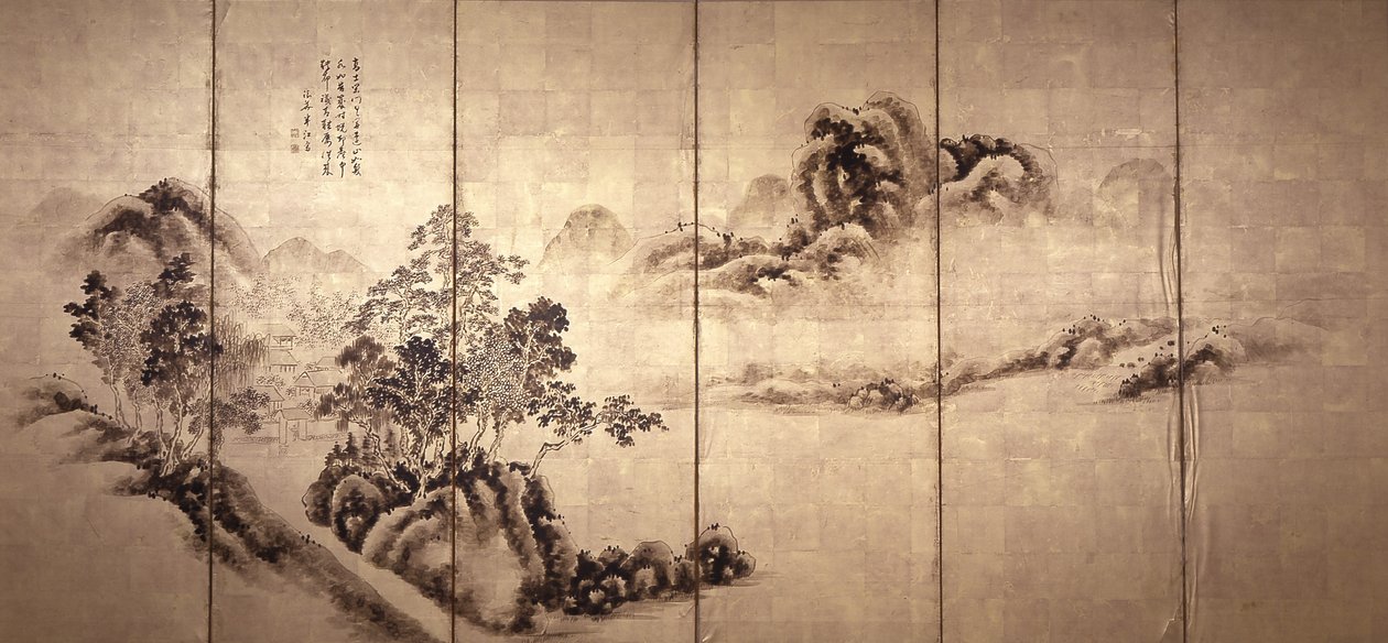 Recto: Landschap na Mi Fei, c.1810 door Japanese School
