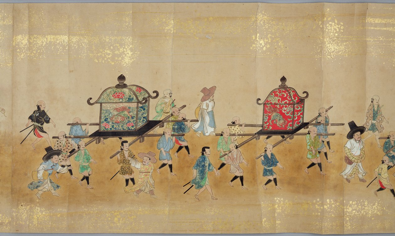 Zesde Koreaanse Ambassade naar Japan in Meireki 1 ten tijde van Tokugawa Ietsunas opvolging in 1651, mogelijk door Kano Masunobu (1625-94) (rolschildering) (detail) door Japanese School