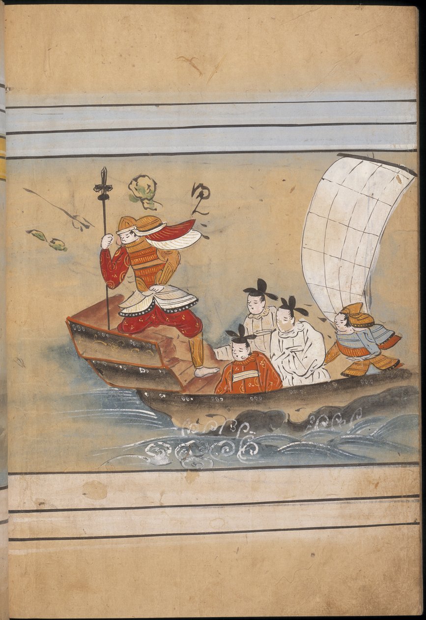 Soldaat en gezanten in een boot, illustratie uit de 