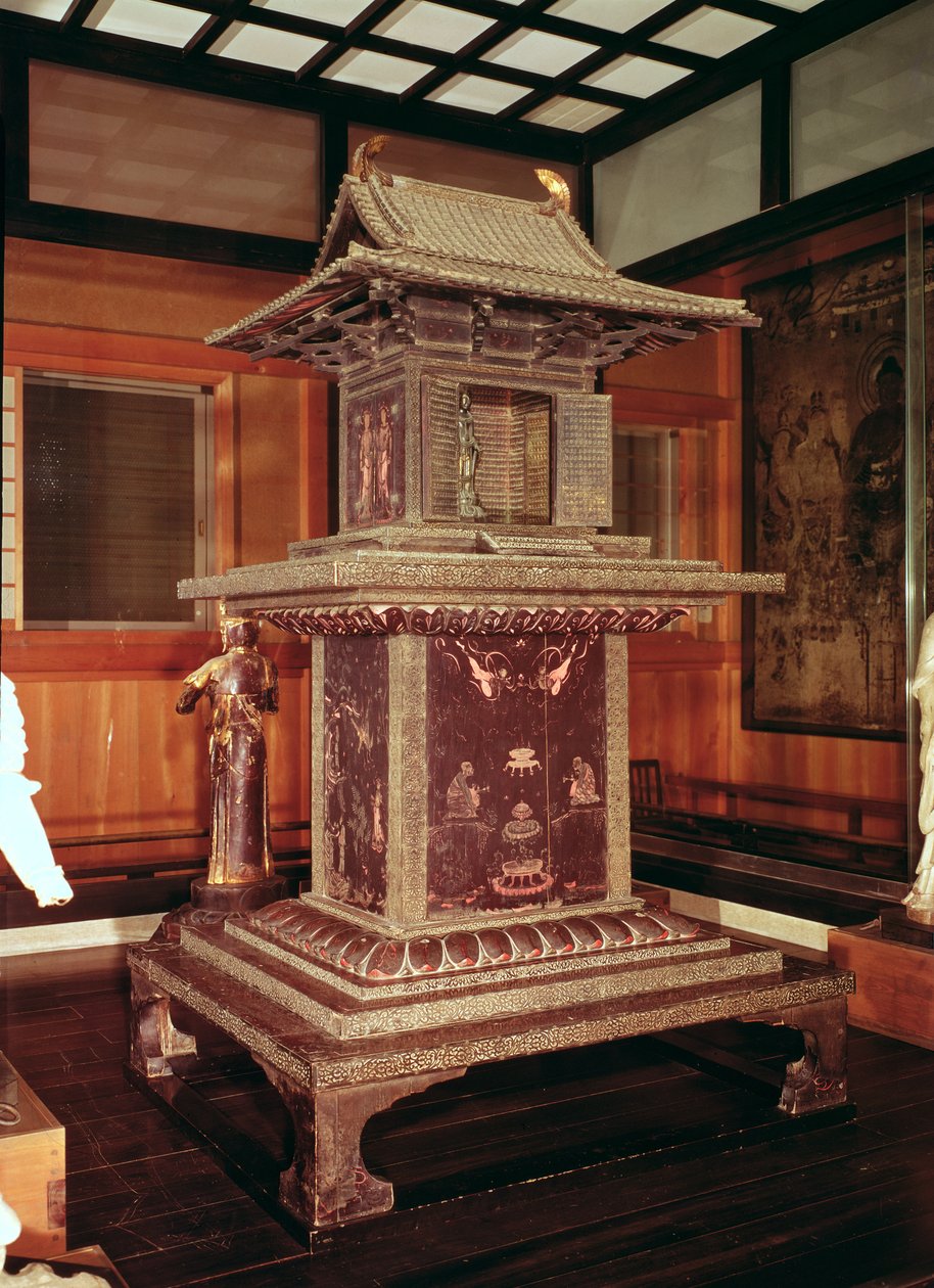 Tamamushi-schrijn uit de Horyu Ji-tempel, het verhaal van Boeddha in een vorige incarnatie, ca. 650 door Japanese School