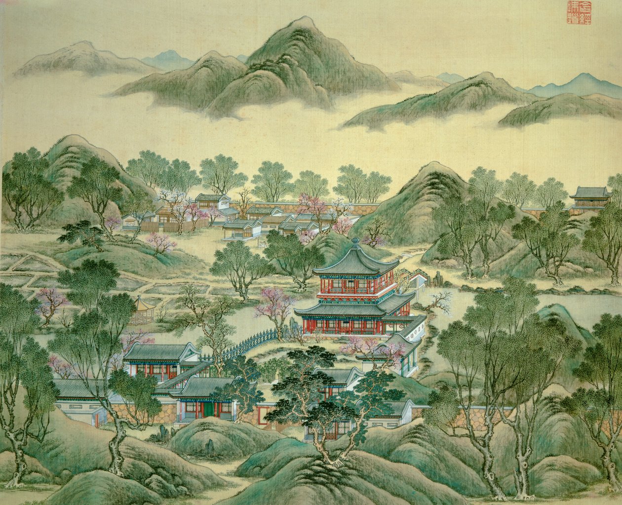Het paviljoen detail van een 19e-eeuwse Japanse prent door Japanese School