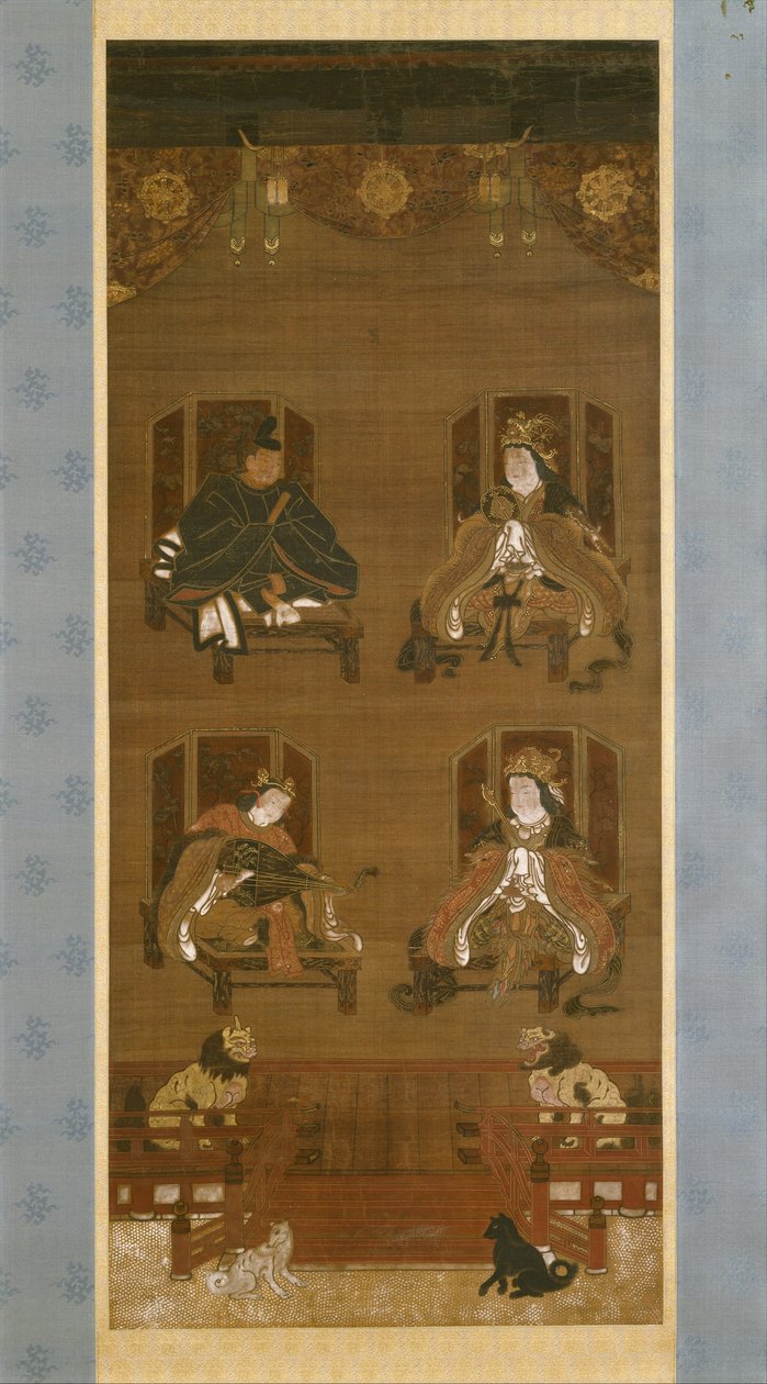 De vier godheden van het Kōyasan tempelcomplex, late 14e eeuw, Nanbokuchō periode, hangende rol door Japanese School