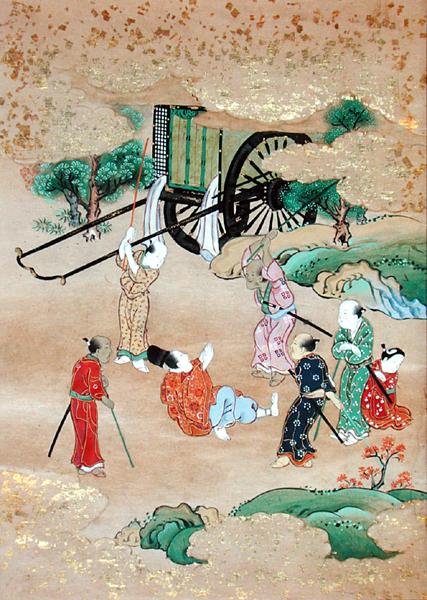 De Monnik Shogaku (1126-1235) aangevallen door Bandieten door Japanese School