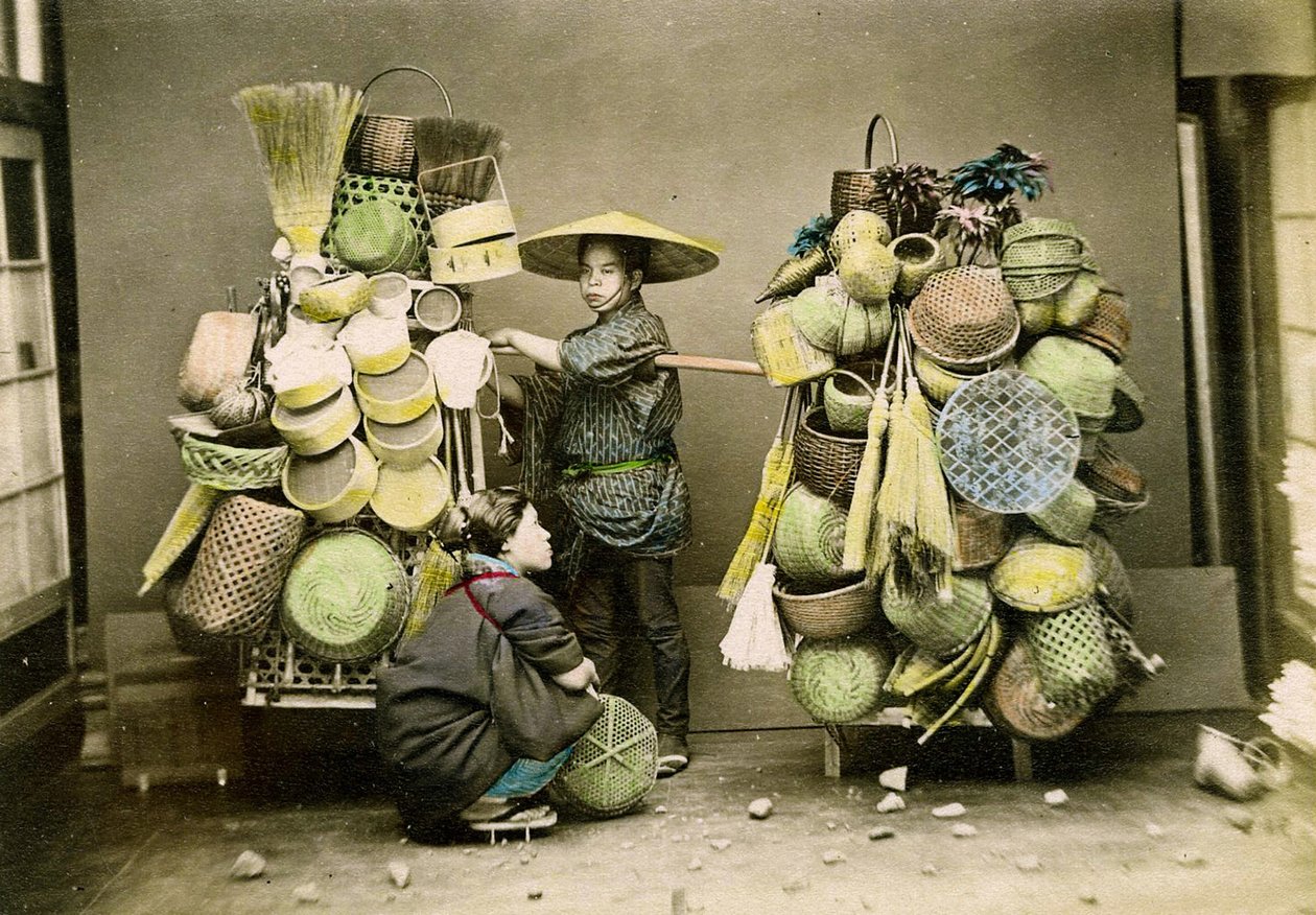 De mandenverkoper, ca. 1888 door Japanese School