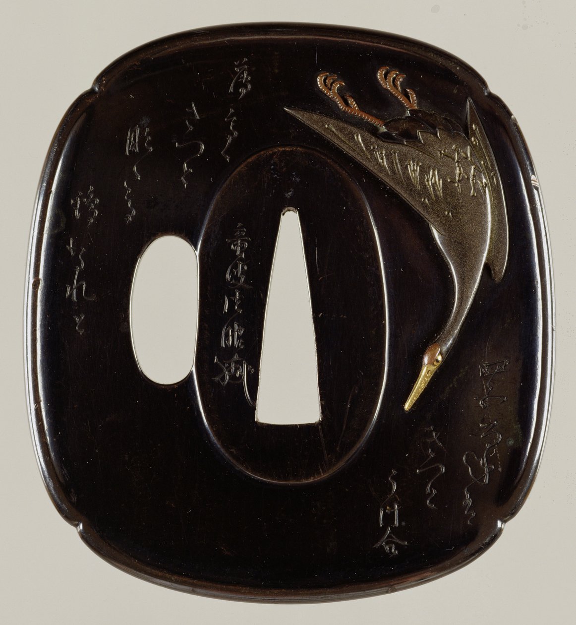 Tsuba zwaardbeschermer (shakudo koper en goudlegering) door Japanese School