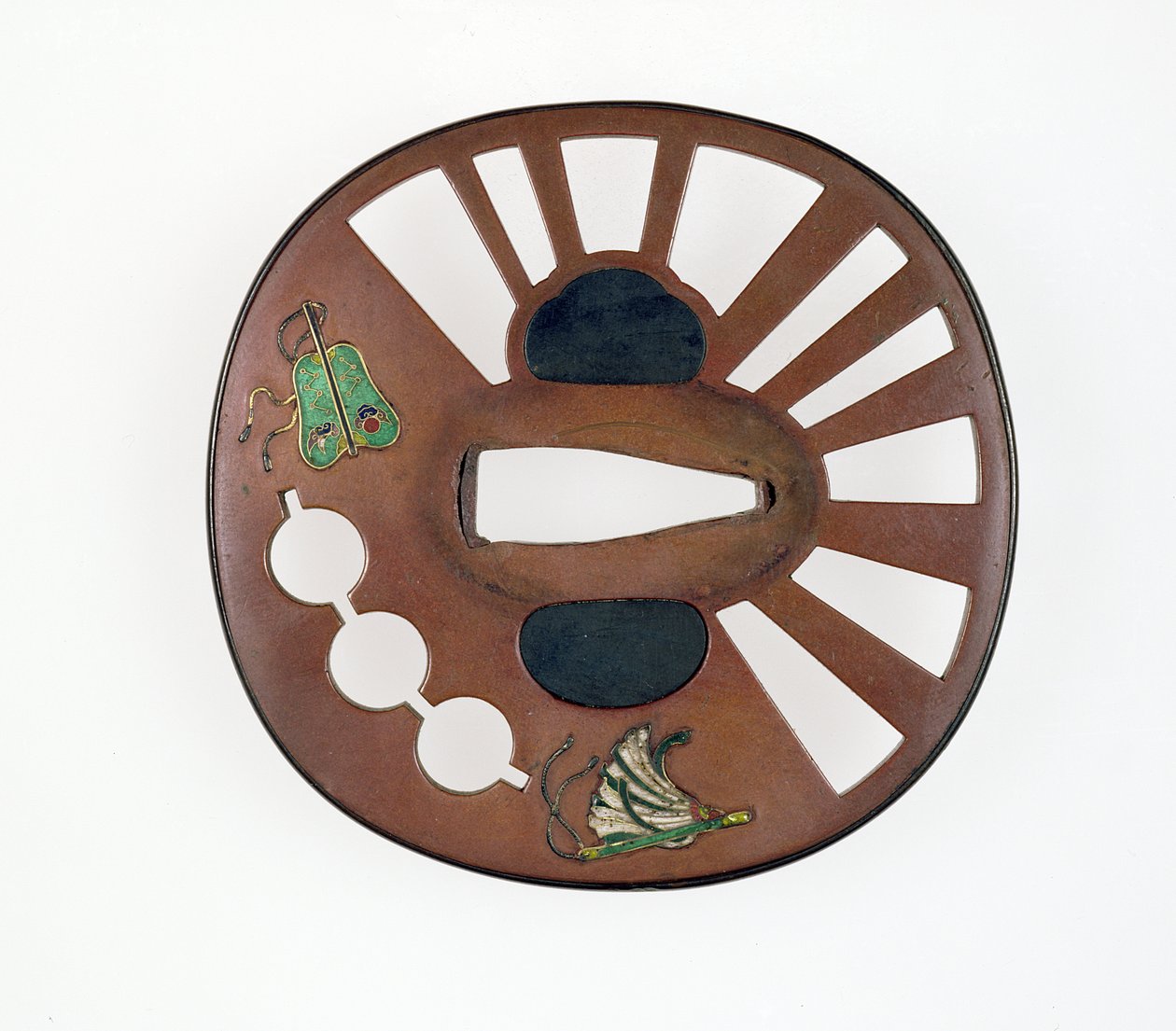 Tsuba versierd met waaiers door Japanese School