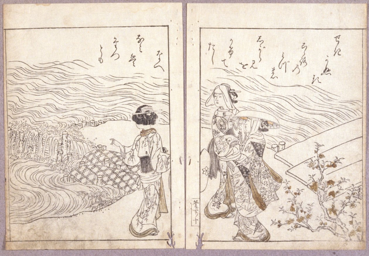 Zonder Titel (Een Hojo-feest van Azuma Genji Pelgrimstocht Menigte die het Boeddhabeeld Bekijkt) door Japanese School