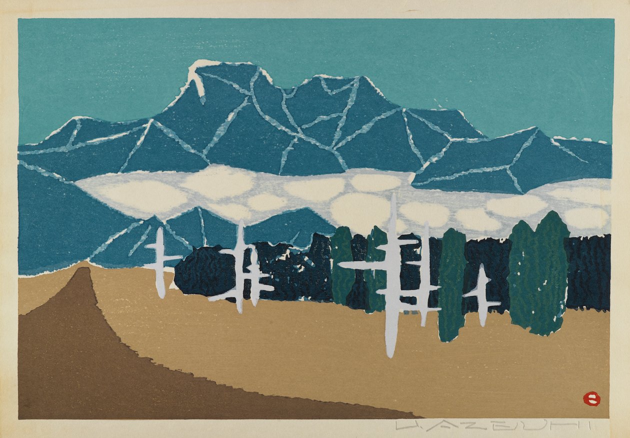 Zonder titel (Sneeuwberglandschap), toegeschreven aan U. Azeuhi door Japanese School