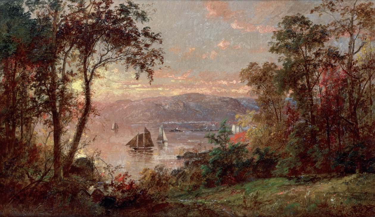 Zeilen (De Hudson bij Tappan Zee) 1883 (olieverf op doek) door Jasper Francis Cropsey