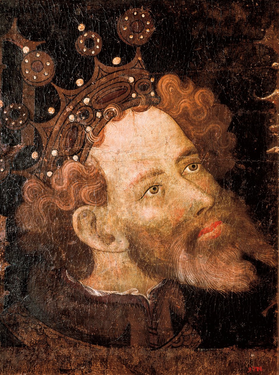 Peter IV van Aragon, detail van een tempera op hout door Jaume Mateu door Jaume Mateu