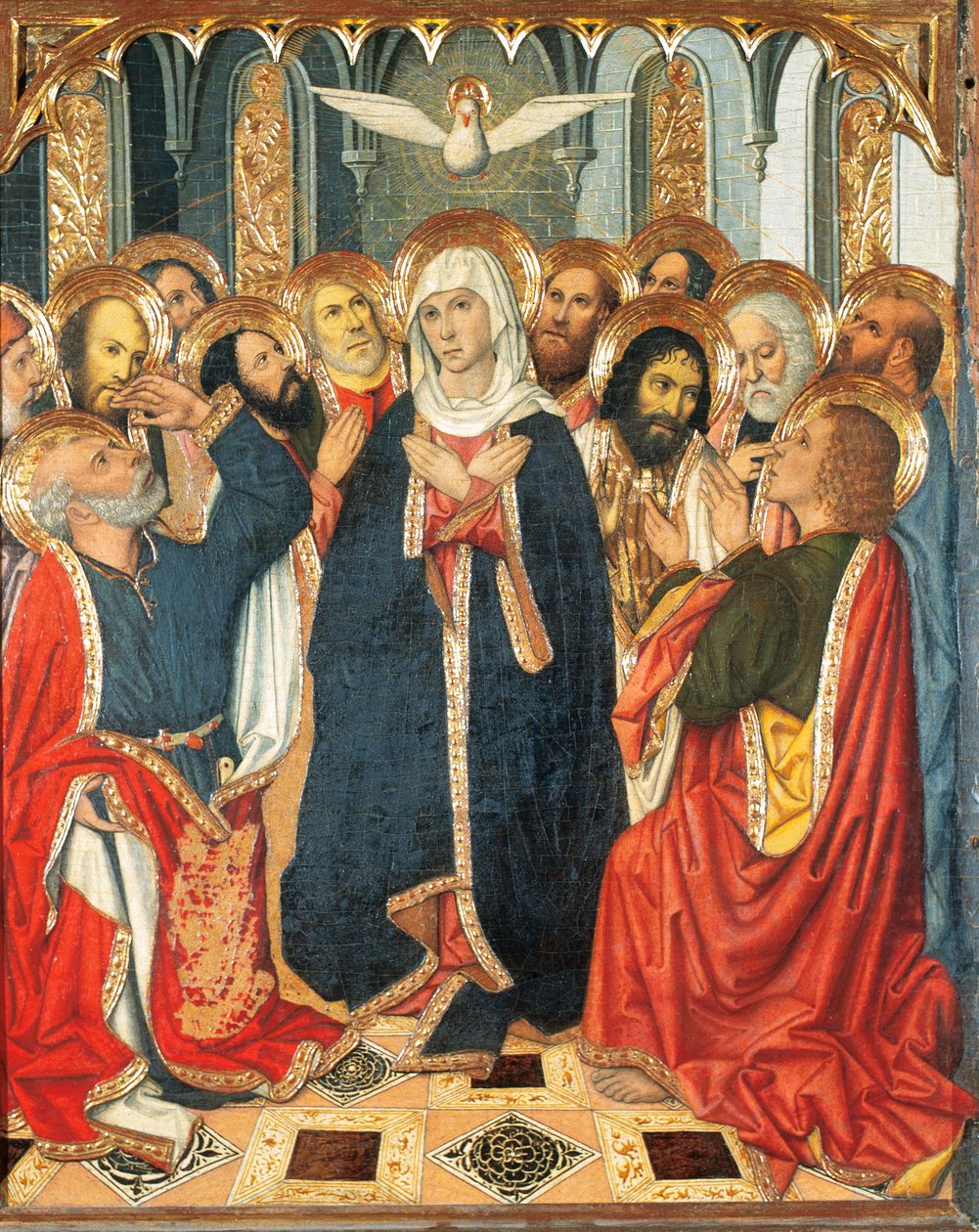 Tafel van Pinksteren. Van het Altaarstuk van de Constable van Portugal (1464-1465). Schilderij op hout. Door Jaume Huguet (1414-1492). XV eeuw door Jaume Huguet