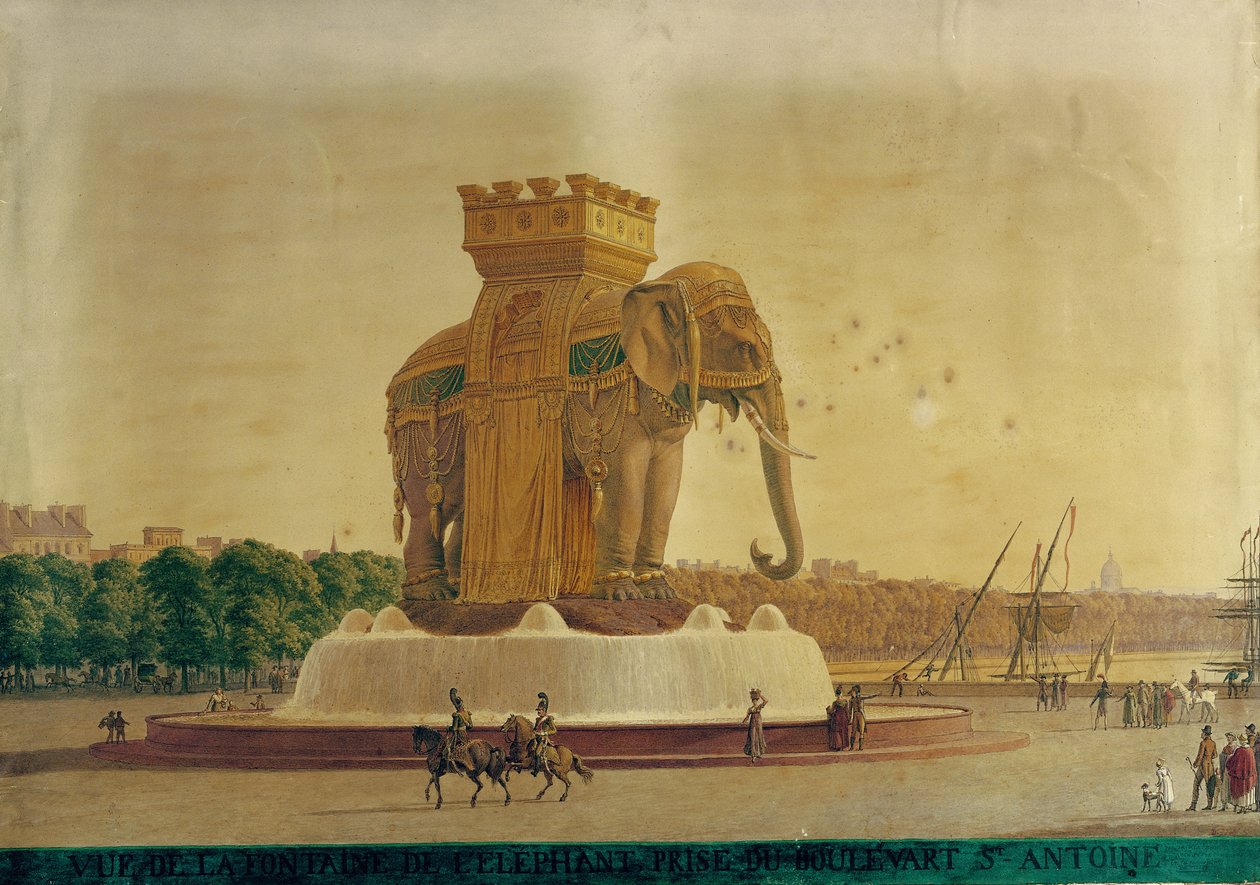 Uitzicht op de Olifantenfontein op de Place de la Bastille, c.1805-1810 door Jean Antoine Alavoine