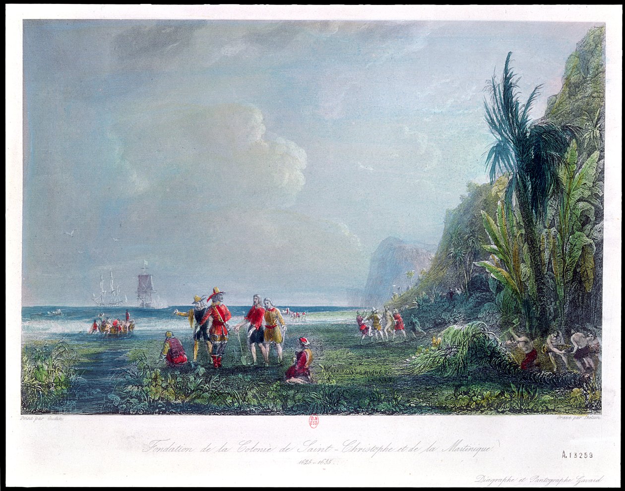 De stichting van de kolonie Saint-Christophe en Martinique rond 1625-35 door Jean Antoine Theodore Gudin