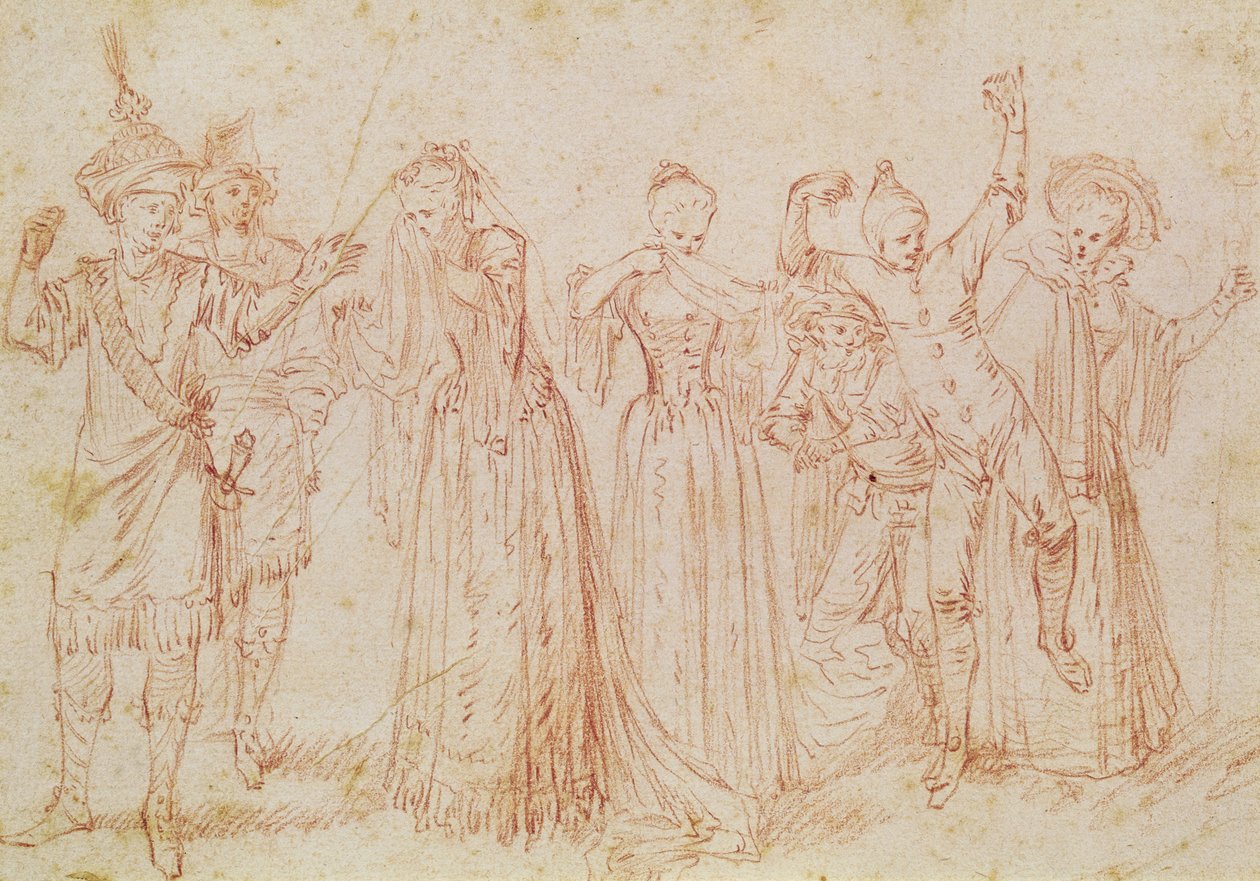 Groep van Komische en Tragische Acteurs door Jean Antoine Watteau
