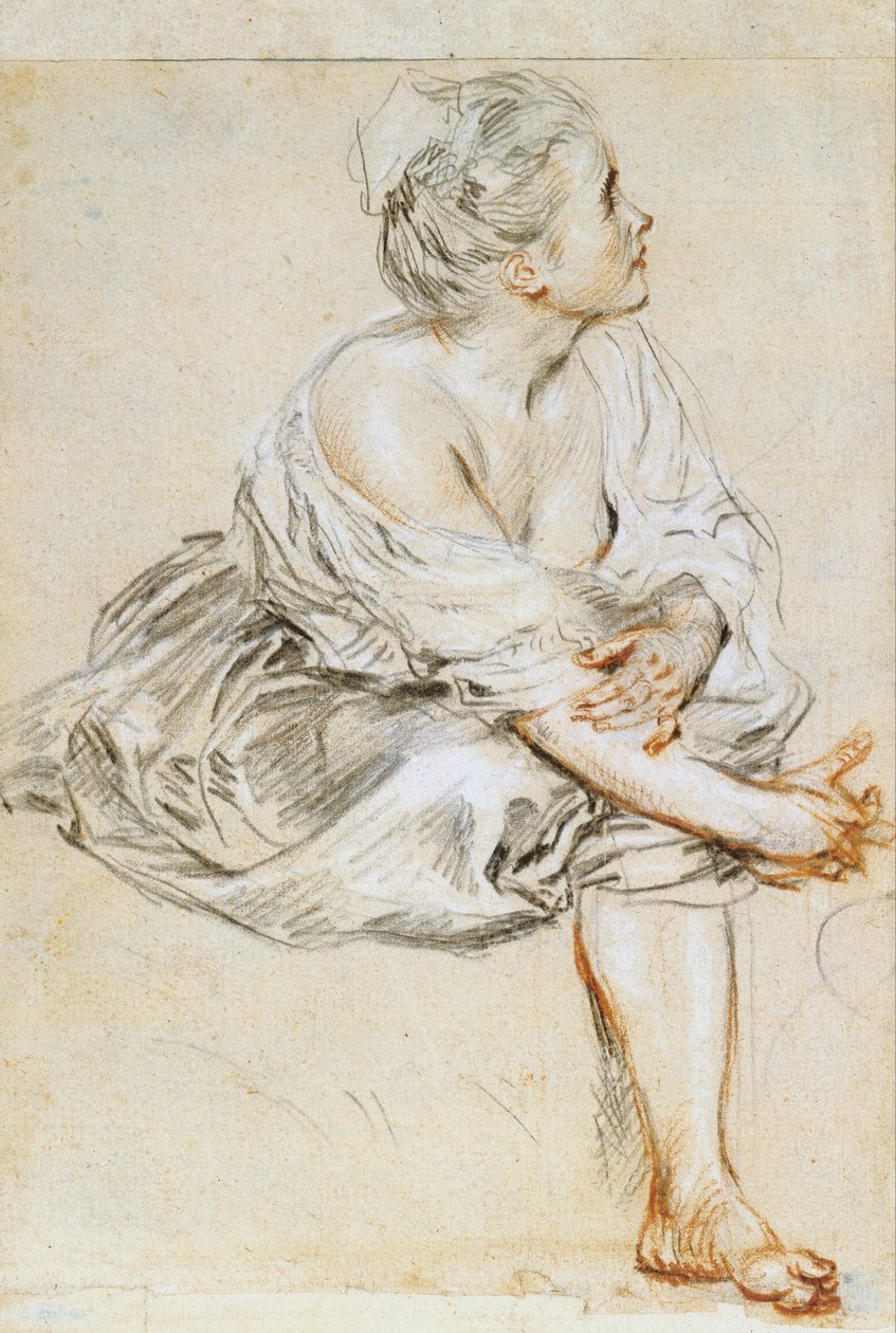 Zittende jonge vrouw door Jean Antoine Watteau
