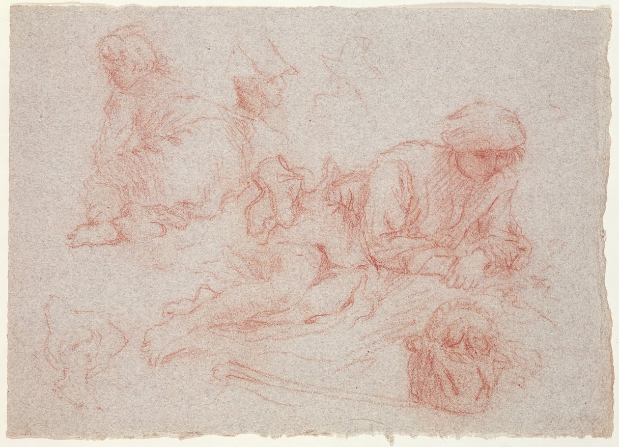 Studie van een liggende man door Jean-Antoine Watteau