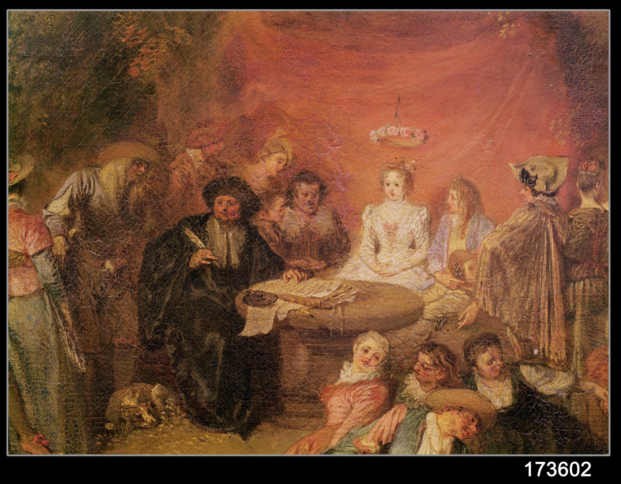 De tafel van de bruid en bruidegom, detail van Het Huwelijkscontract, c.1712-13 (detail) door Jean-Antoine Watteau