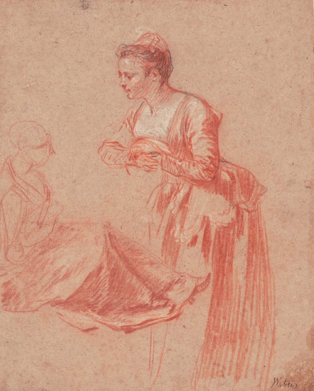 Twee Figuurstudies van een Jonge Vrouw, 1715-1717 door Jean Antoine Watteau