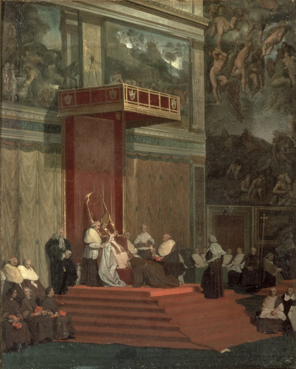 Paus Pius VII (Luigi Barnaba Chiaramonti) (1742-1823) bijwonen kapel, 1820 door Jean Auguste Dominique Ingres