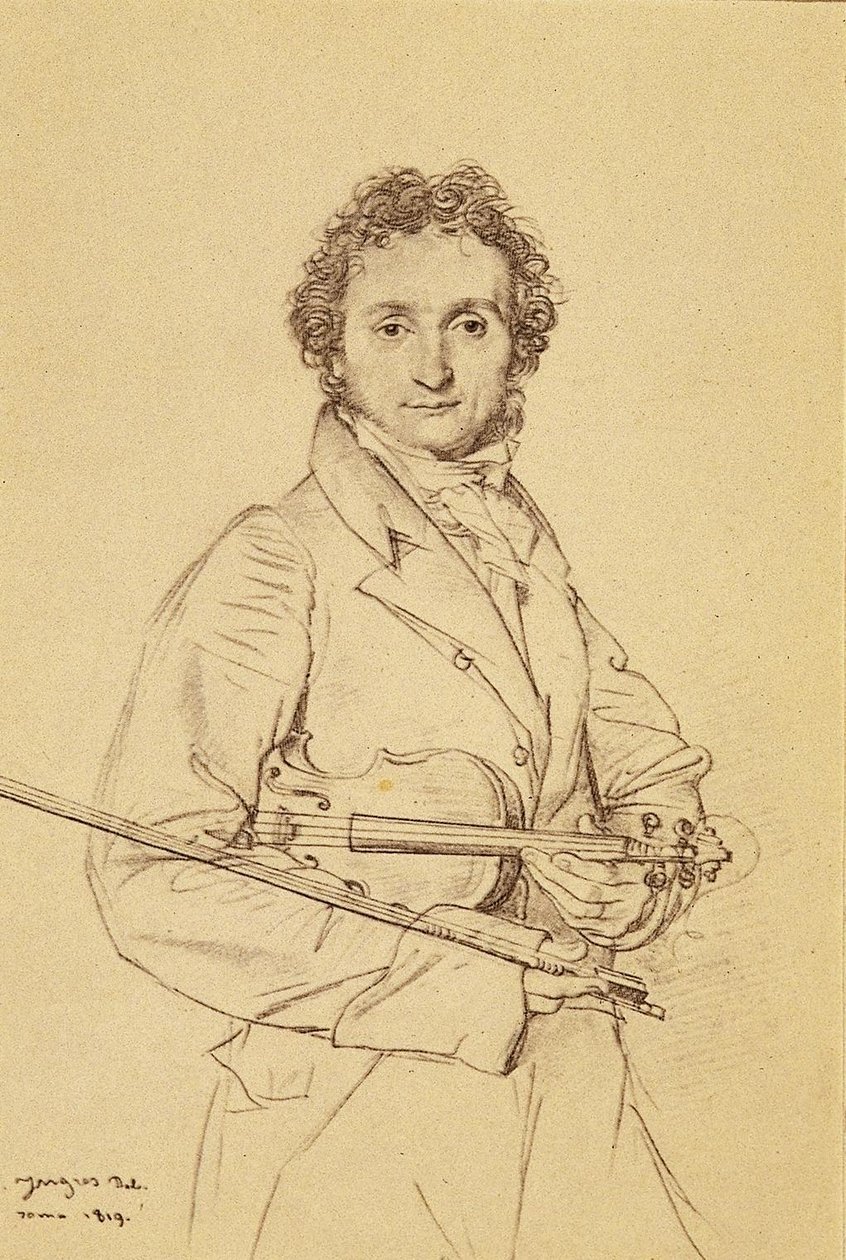 Portret van de violist Paganini door Jean Auguste Dominique Ingres