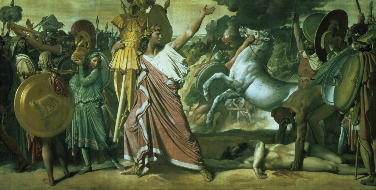 Romulus, veroveraar van Acron, brengt zijn buit naar de Tempel van Jupiter, 1812 door Jean Auguste Dominique Ingres