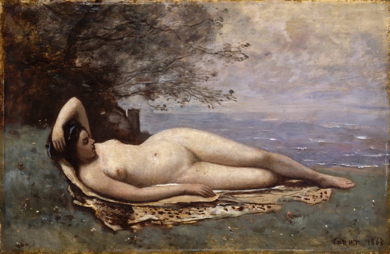 Bacchante aan zee door Jean-Baptiste-Camille Corot