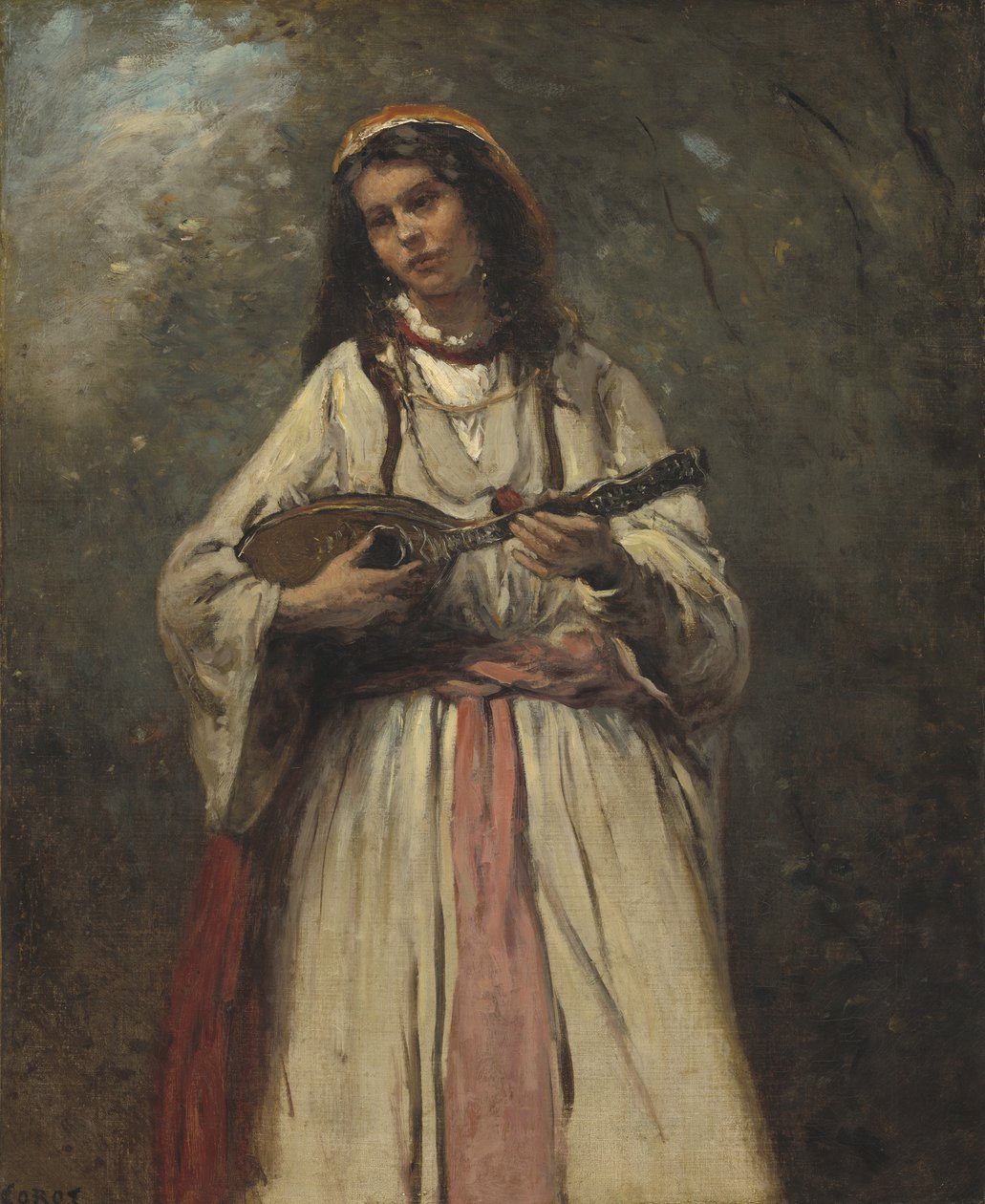 Zigeunermeisje met mandoline, ca. 1870 door Jean Baptiste Camille Corot