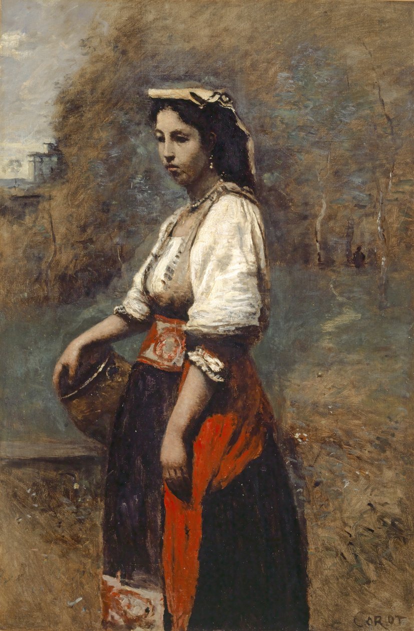 Italiaanse bij de fontein door Jean Baptiste Camille Corot
