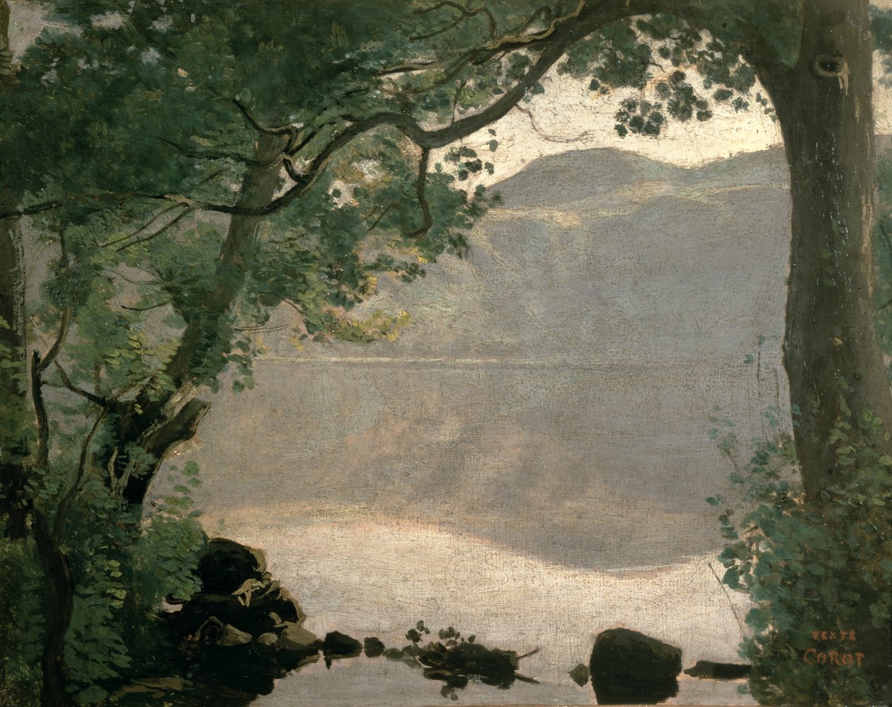 Meer van Nemi, 1843 door Jean Baptiste Camille Corot